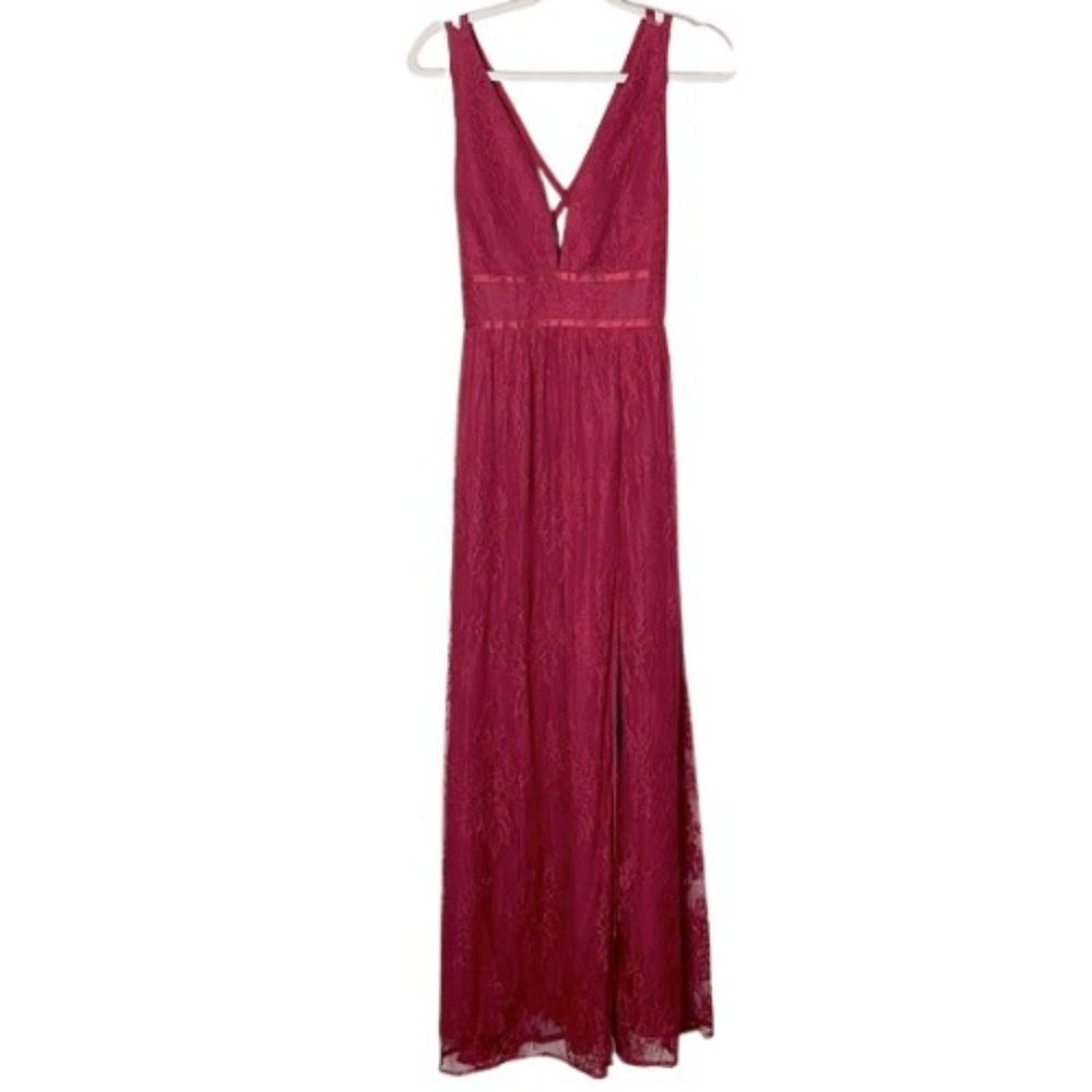 NEW Minuet burgundy‎ sleeveless strappy prom gala formal lacey maxi long gown